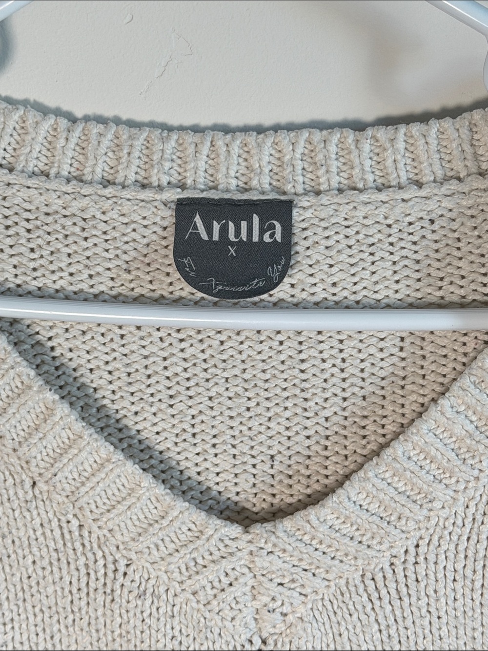 ARULA Cream V-Neck Sweater with periwinkle Stripes - Picture 2 of 8